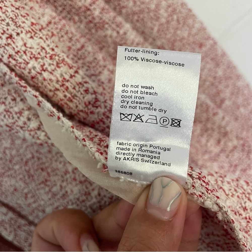 EUC Akris Punto Light Open Front Red White Speckled Textured Weave Blazer Sz 10 - Picture 11 of 13